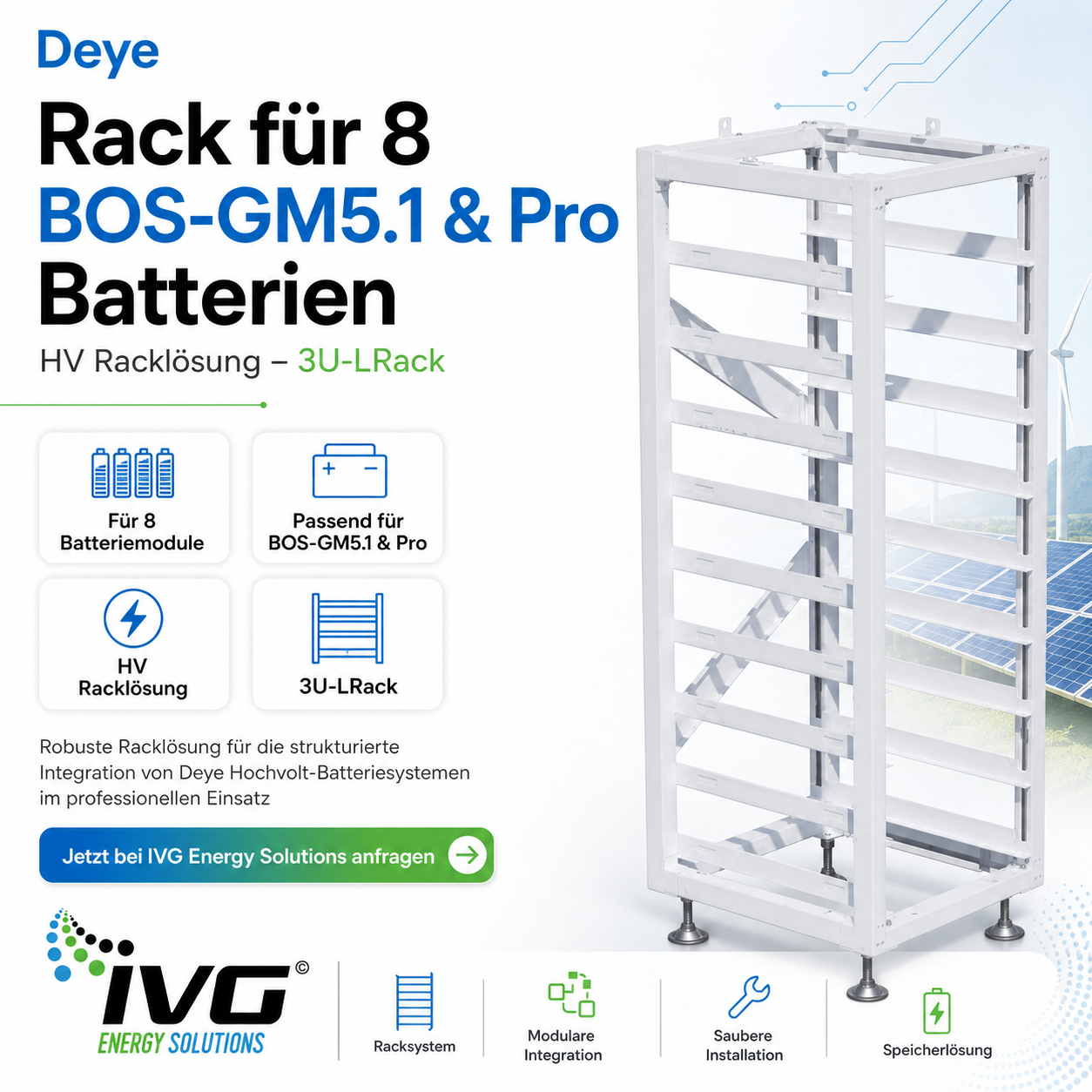 Deye Rack für 8 BOS-GM5.1 & Pro Batterien HV 3U-LRack