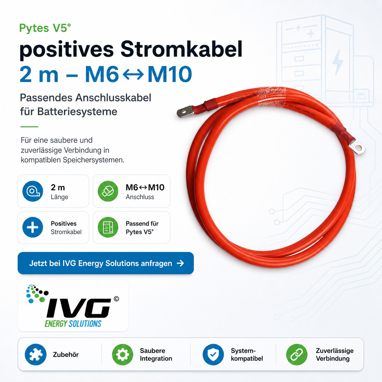 Pytes V5° - 2m Positives Stromkabel M6M10