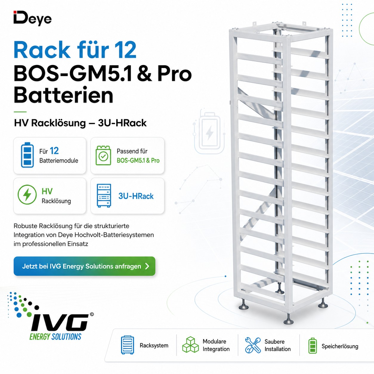 Deye Rack für 12 BOS-GM5.1 & Pro Batterien HV 3U-HRack