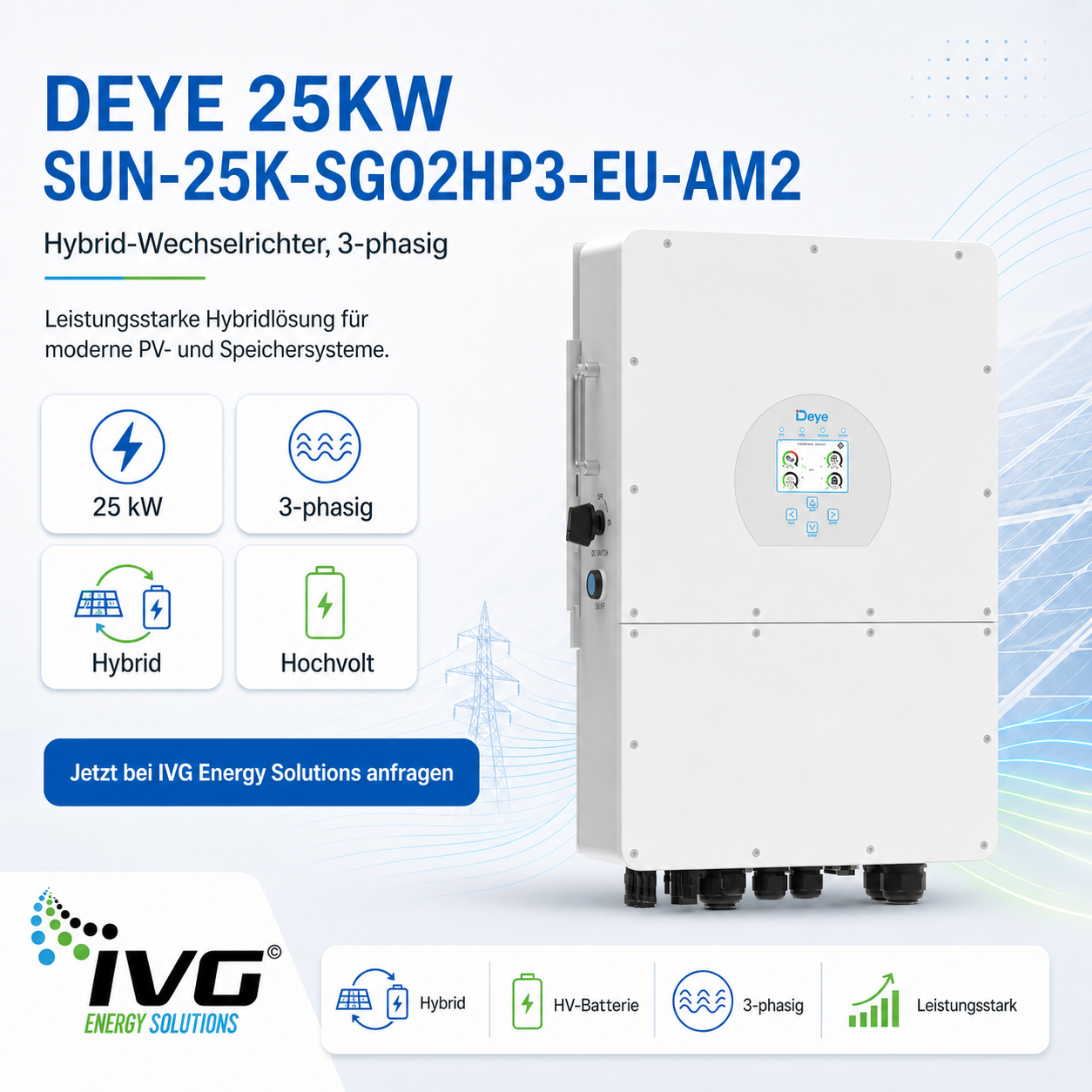 DEYE 25kW Hybridwechselrichter 3Phasig SUN-25K-SG02HP3-EU-A