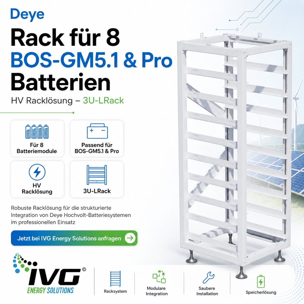 Deye Rack für 8 BOS-GM5.1 & Pro Batterien HV 3U-LRack