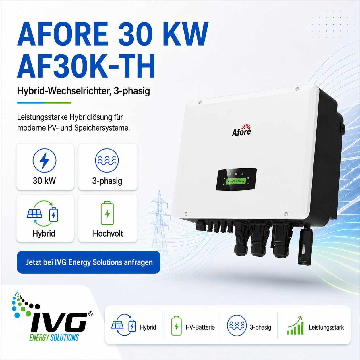 Afore 30kW Hybridwechselrichter 3Phasig Hochvolt AF30K-TH