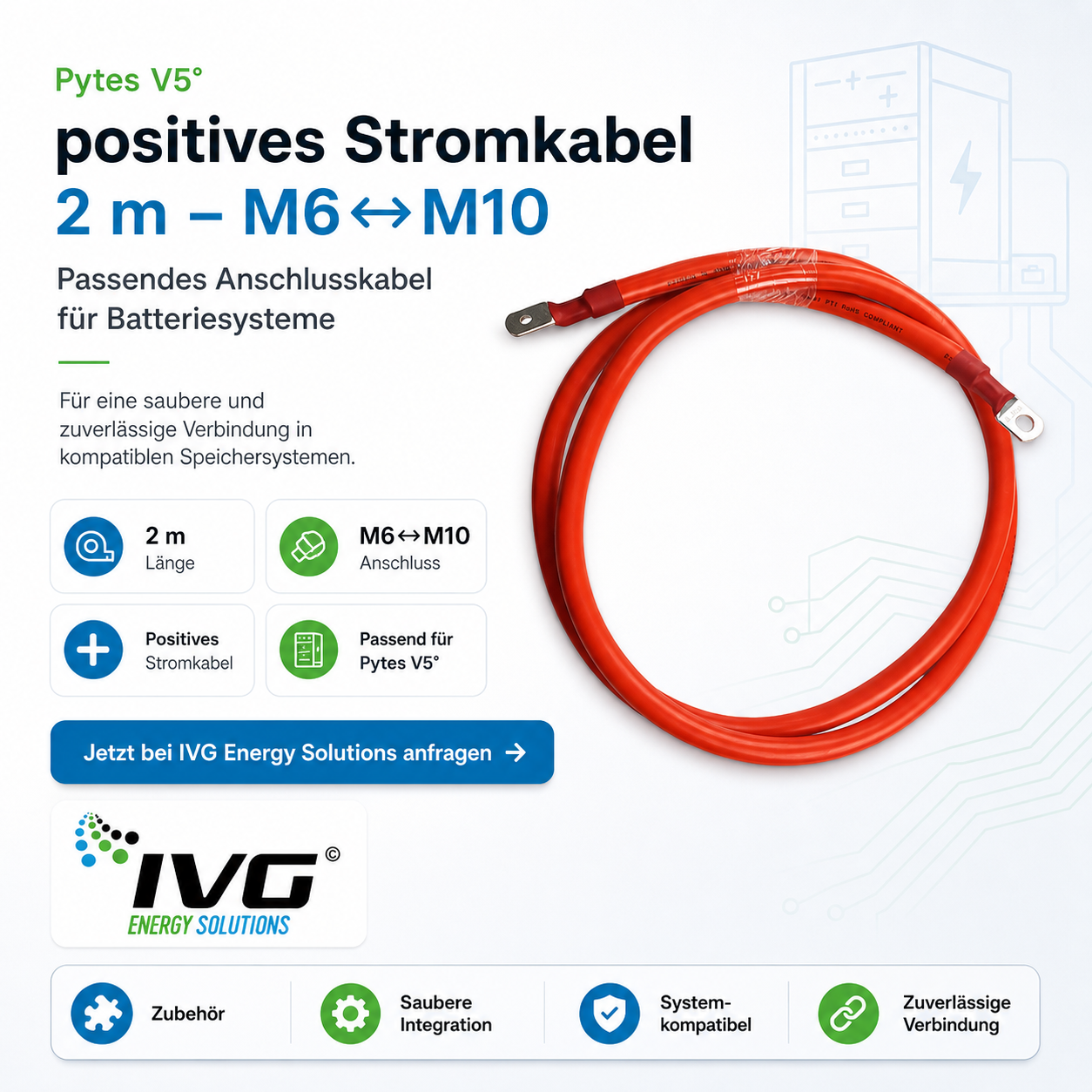 Pytes V5° - 2m Positives Stromkabel M6M10