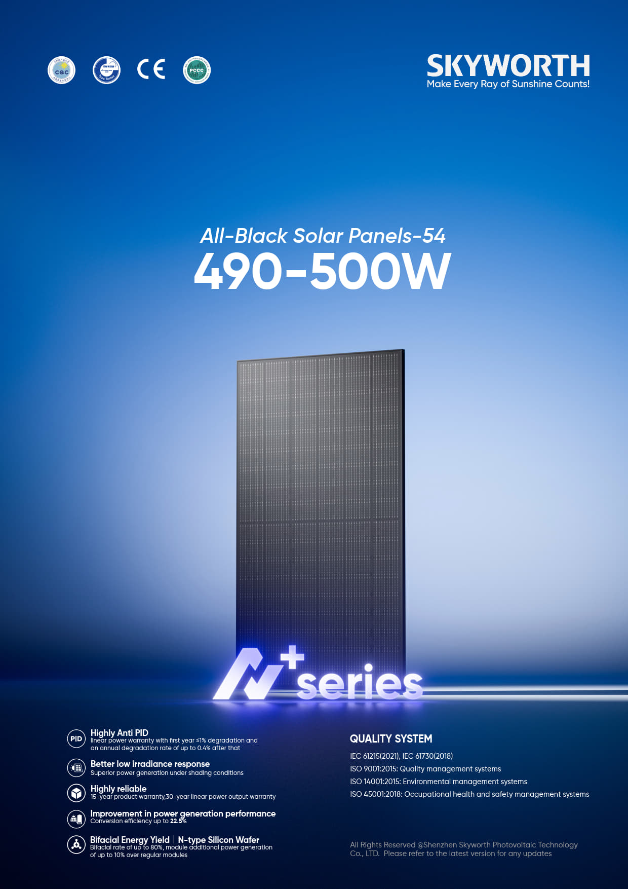 SKYWORTH Solavita 500Watt AV+ Serie QM210THCDQ-500-54