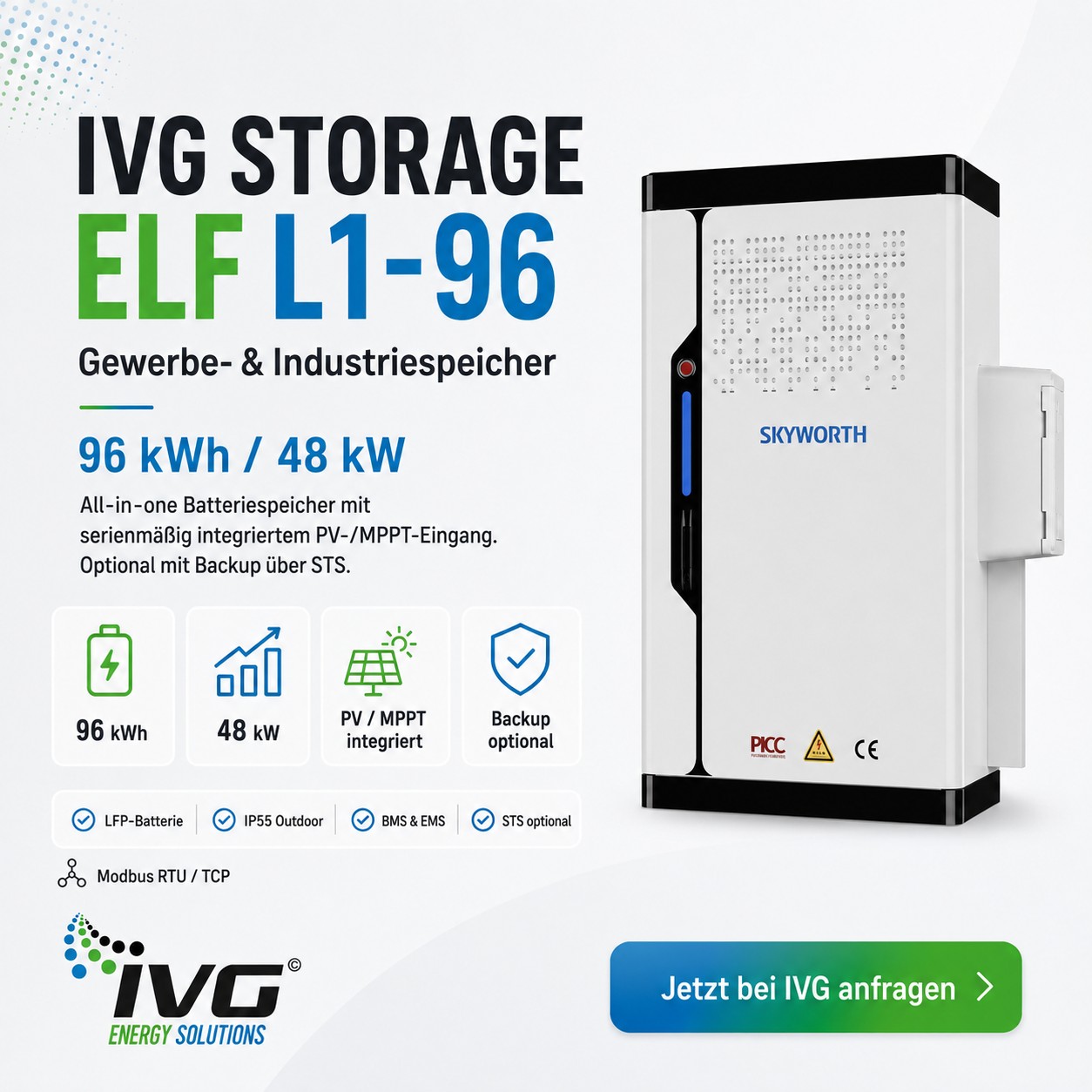 IVG Storage Elf L1-96, LFP-Gewerbespeicher, 96 kWh, 48 kW