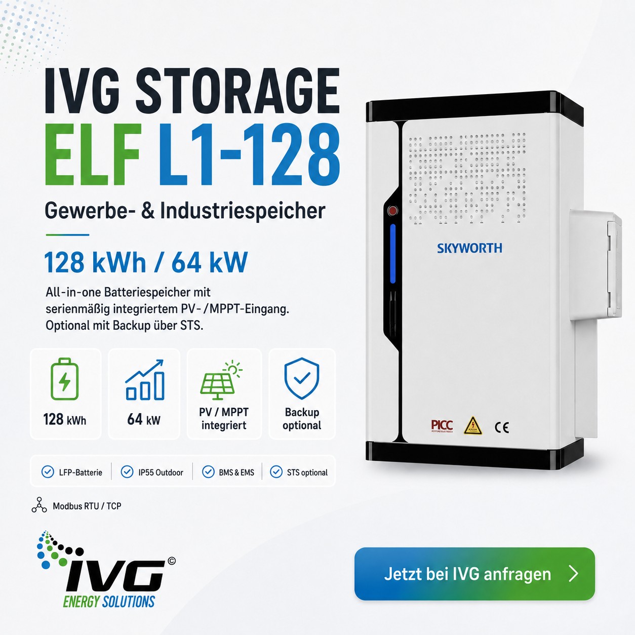 IVG Storage Elf L1-128, LFP-Gewerbespeicher, 128 kWh, 64 kW