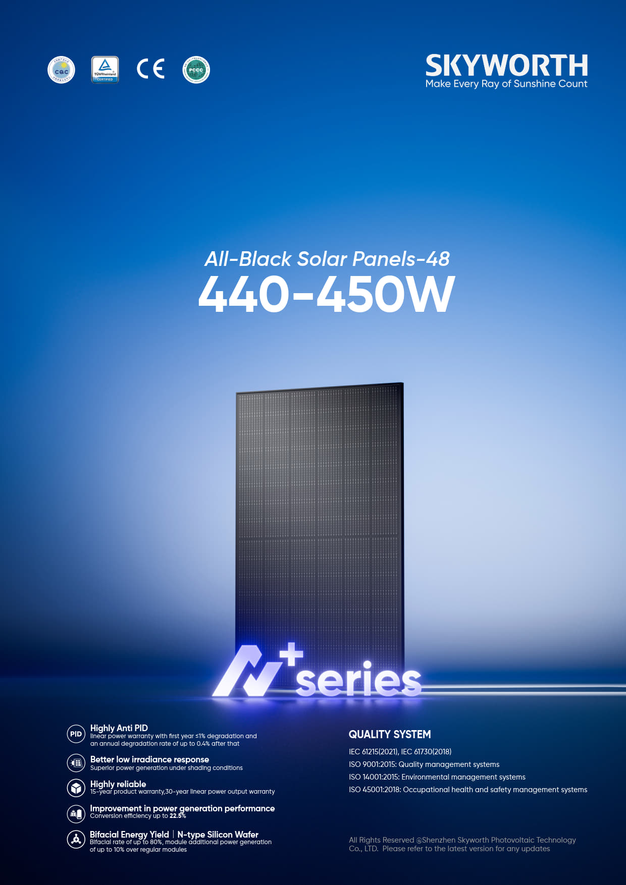 SKYWORTH Solavita 450Watt BF N-type QM210RTHCDH-450-48