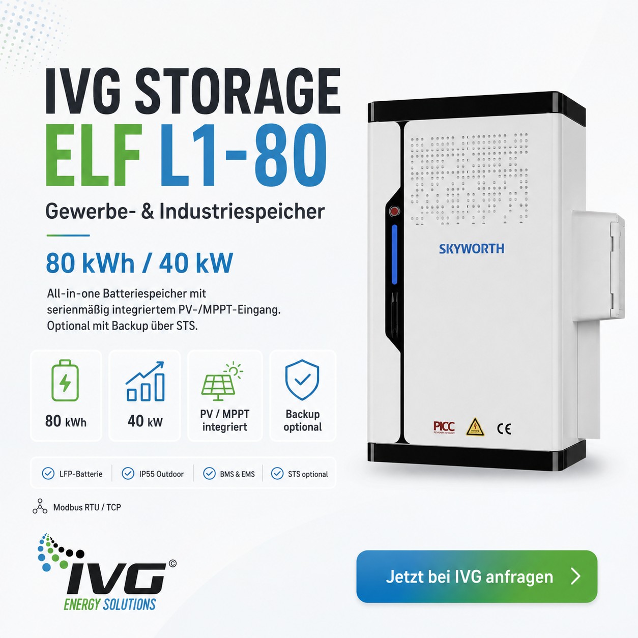 IVG Storage Elf L1-80, LFP-Gewerbespeicher, 80 kWh, 40 kW