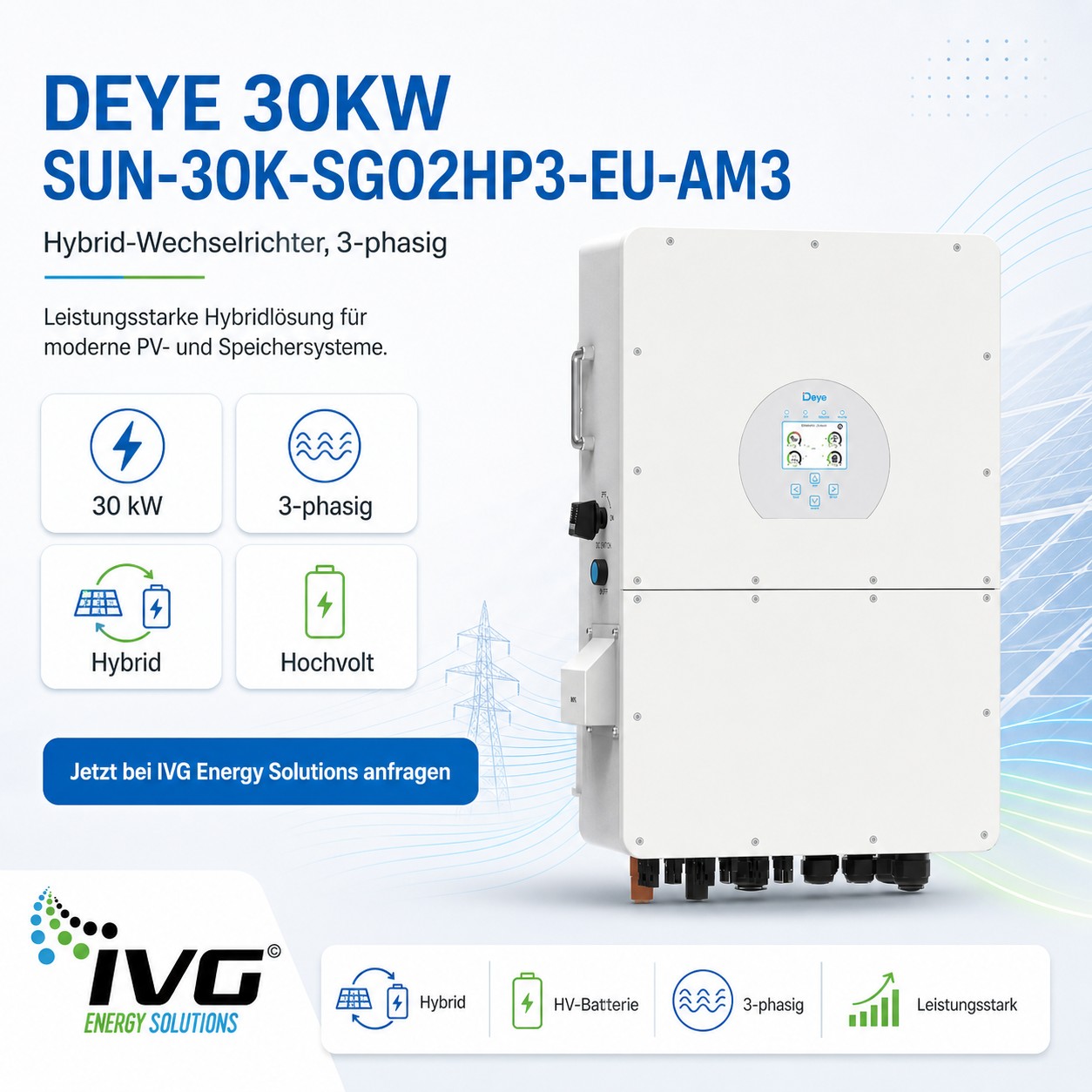 DEYE 30kW Hybridwechselrichter 3Phasig SUN-30K-SG02HP3-EU-A