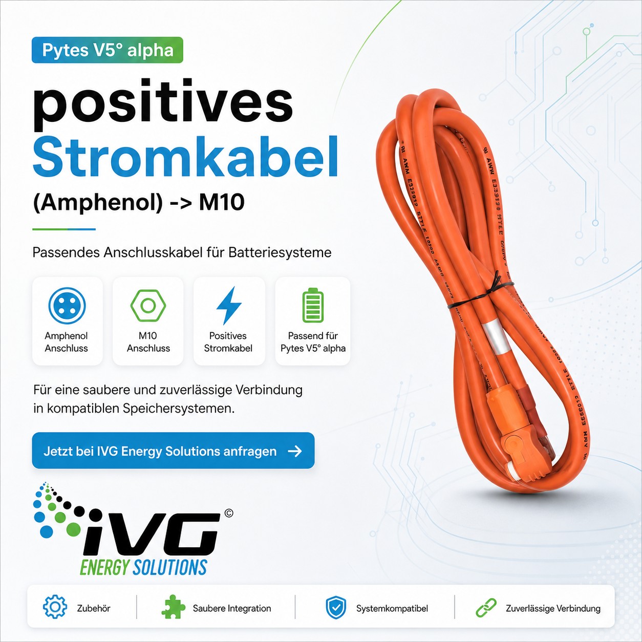Pytes V5° alpha Positives Stromkabel (Amphenol)->M10